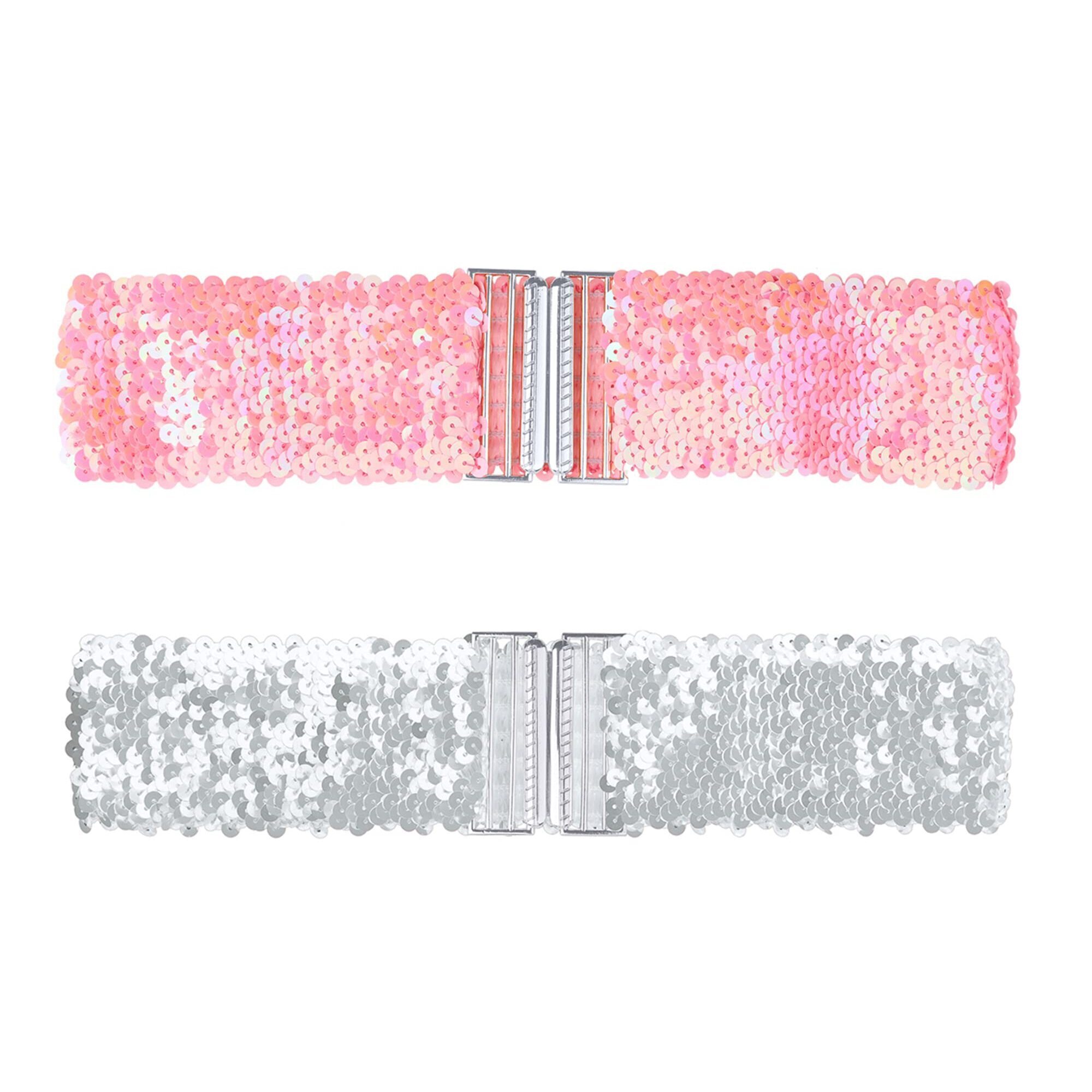 2348 Womens Glitter Wide Waist Belts Interlock Buckles Sequins Decor